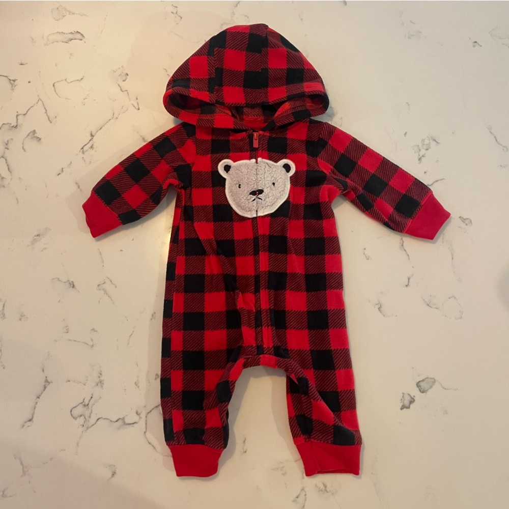 Carter’s Red Flannel Hooded Onesie with Bear Face